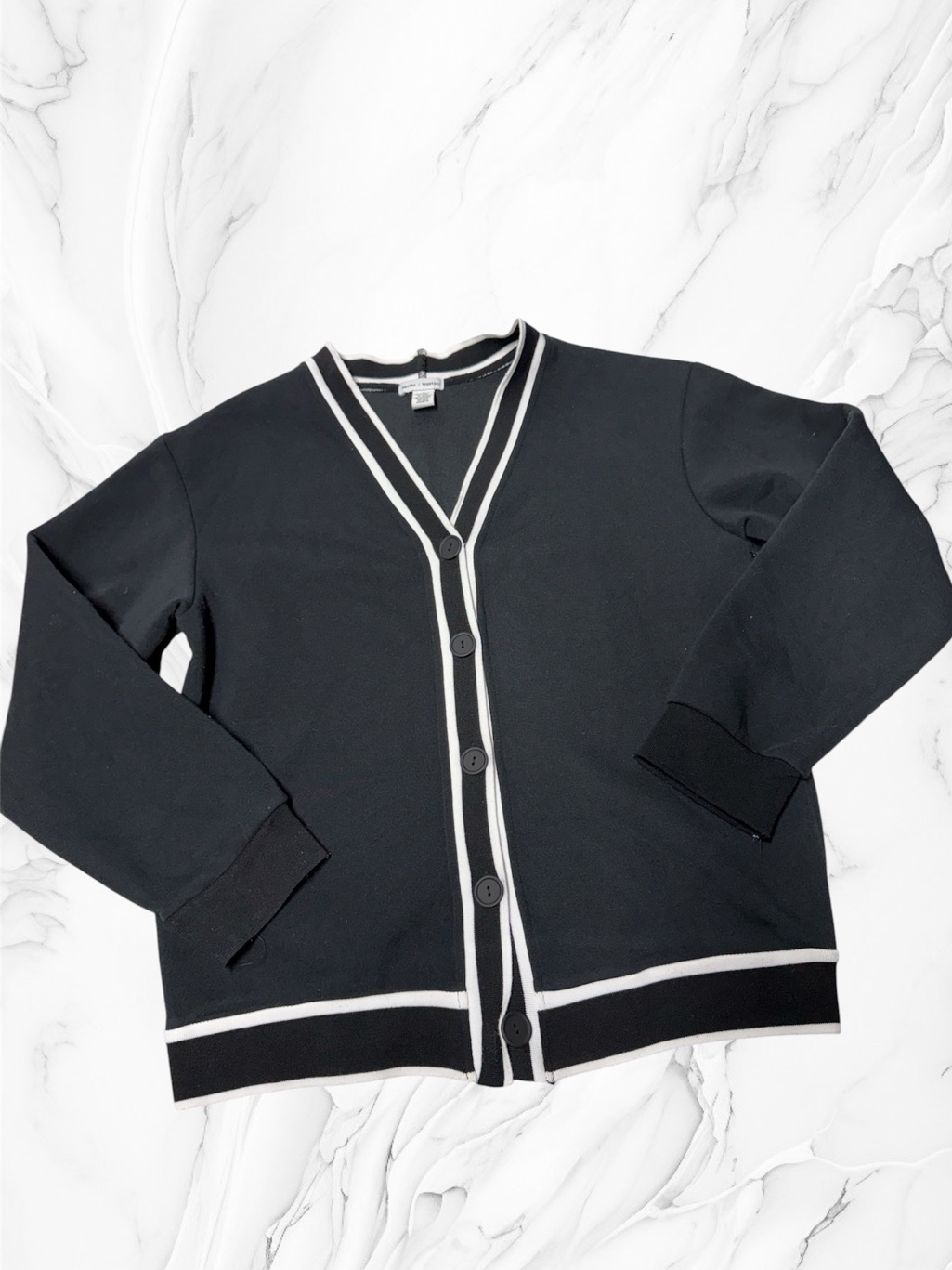 Better Together Black Cardigan With White Trim - Button Vneck Sweater Small